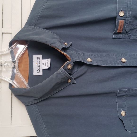 Carhartt long sleeve blue/gray button down work casual mens shirt size XL - Picture 2 of 6